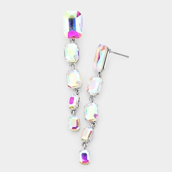 Abalone Rectangle Crystal Link Evening Earrings - Picture 1 of 6